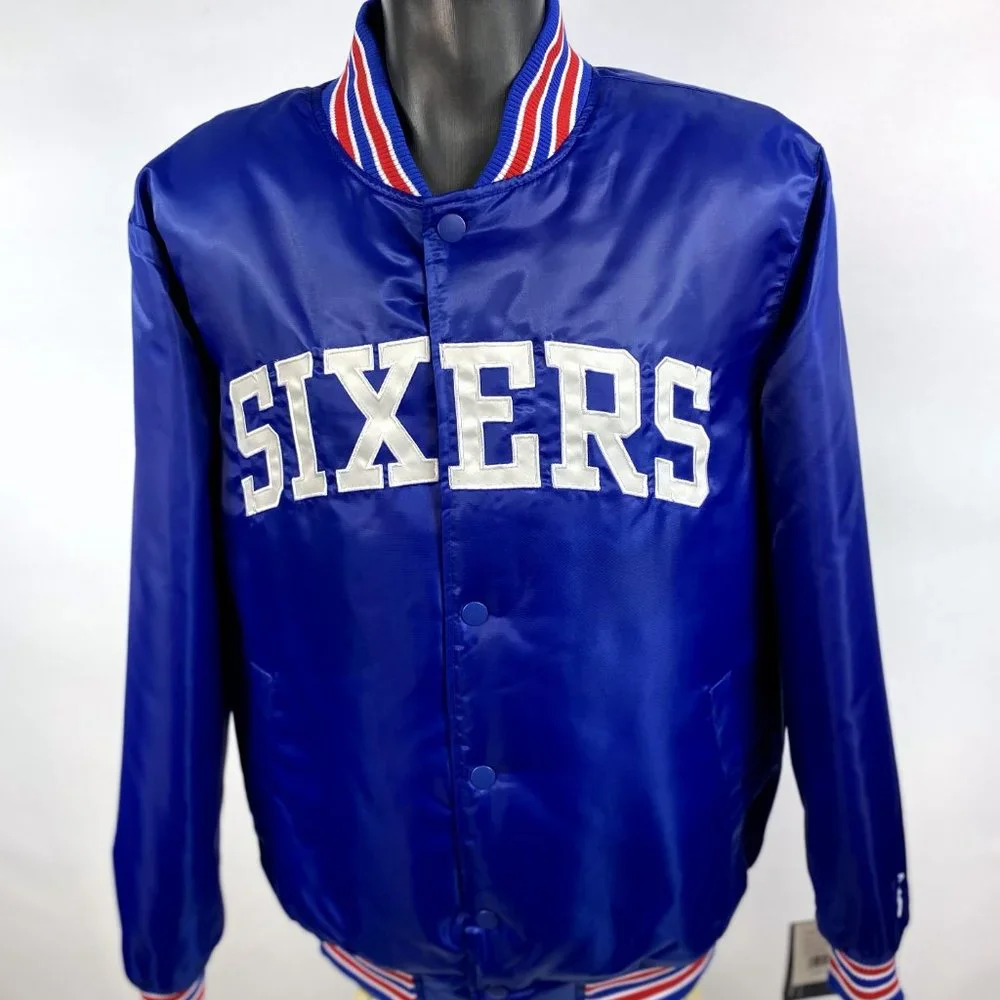 PHILADELPHIA 76ERS STARTER Snap Down Jacket BLUE L XL 2X